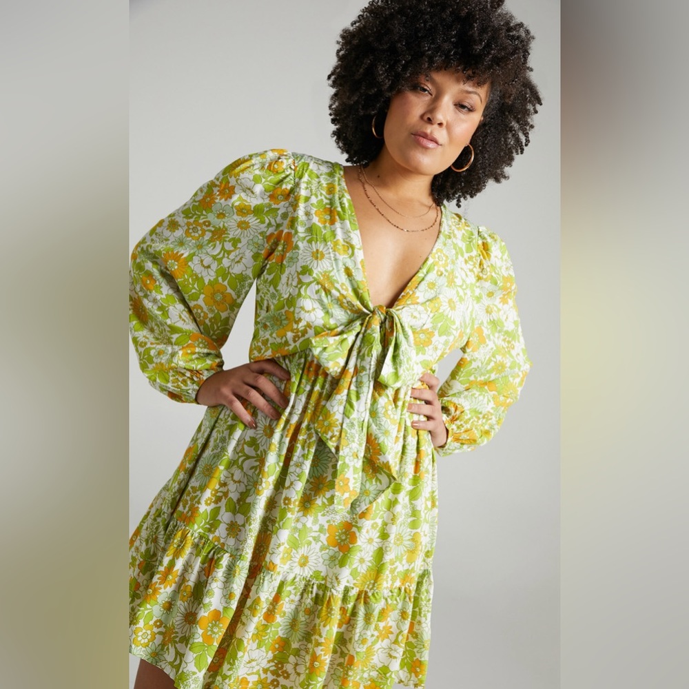 Showpo SABELLA MINI DRESS - RAYON BALLOON SLEEVE DRESS HARMONY FLORAL size US 10